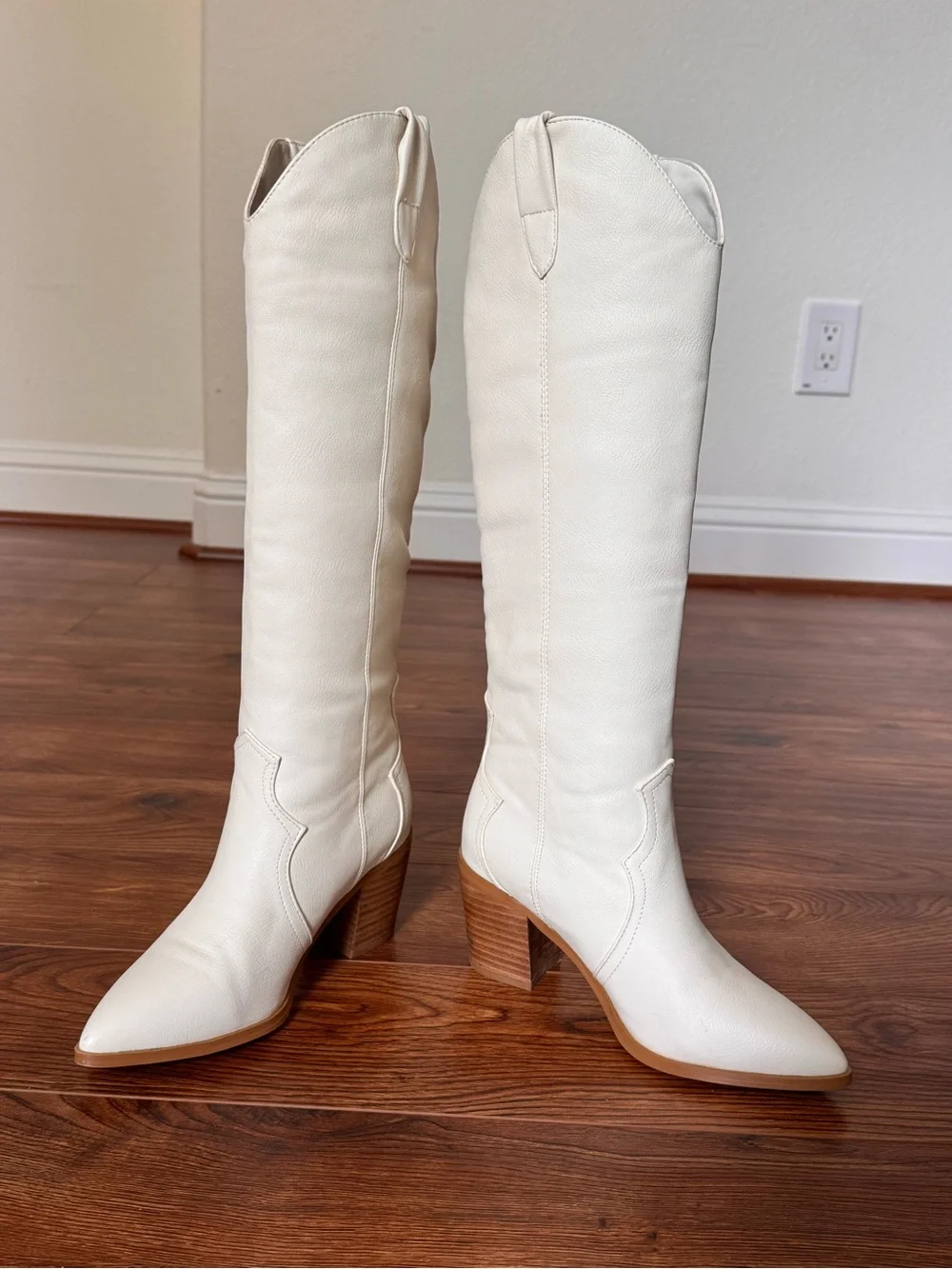 Billini Tall Pointed-Toe Over-the-Knee Boots in Off-White